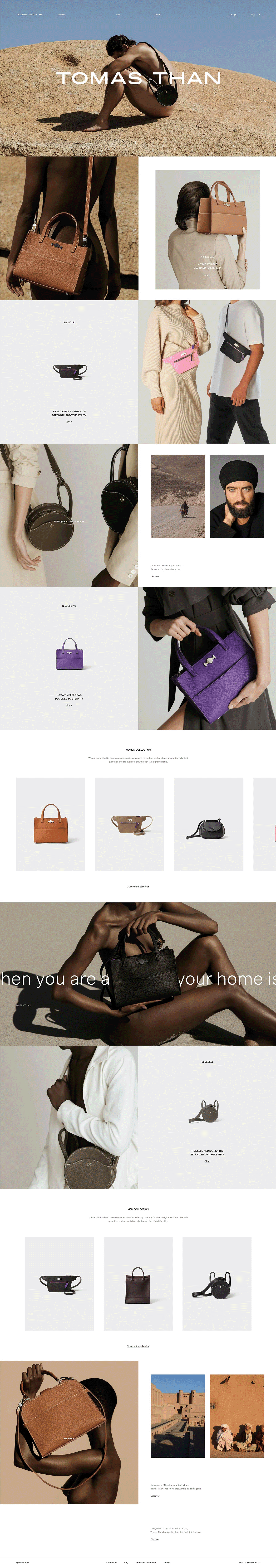 Tomas Than Bag ecommerce design full site.