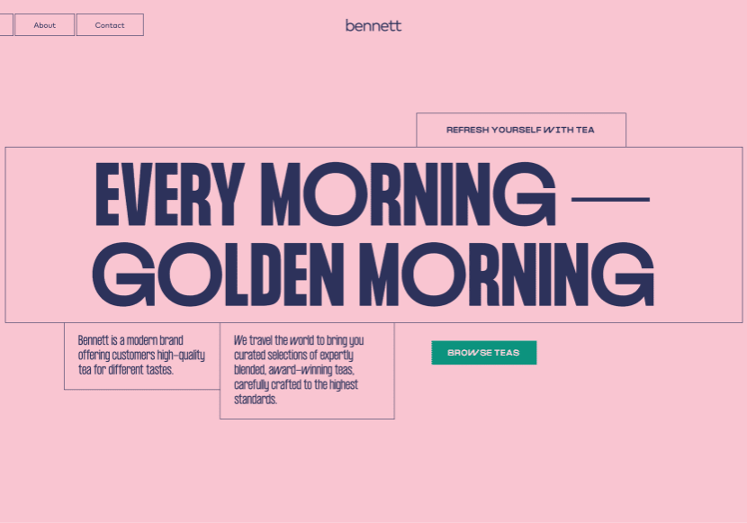 Bennett Tea ecommerce website header design.